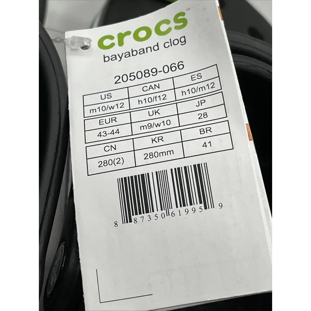 New Crocs Mens Sz 10 Adult Bayaband Clogs, Black/White 205089-066